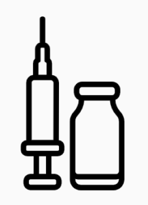 Monochrome cartoon logo of bottle and injection needle