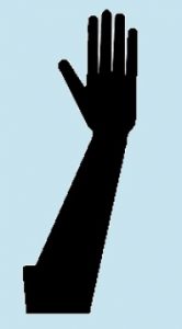 A silhouette of a persons arm and hand