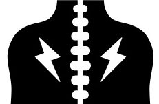 Silhouette of a person's back with lightning bolts coming out of the spine to signify pain