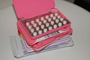 Birth control pills in a pink package
