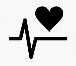 Cartoon electrocardiogram signal underneath a heart