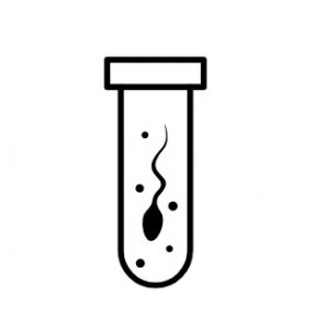A cartoon sperm in a test tube
