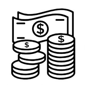 Cartoon bills and stacks of coins